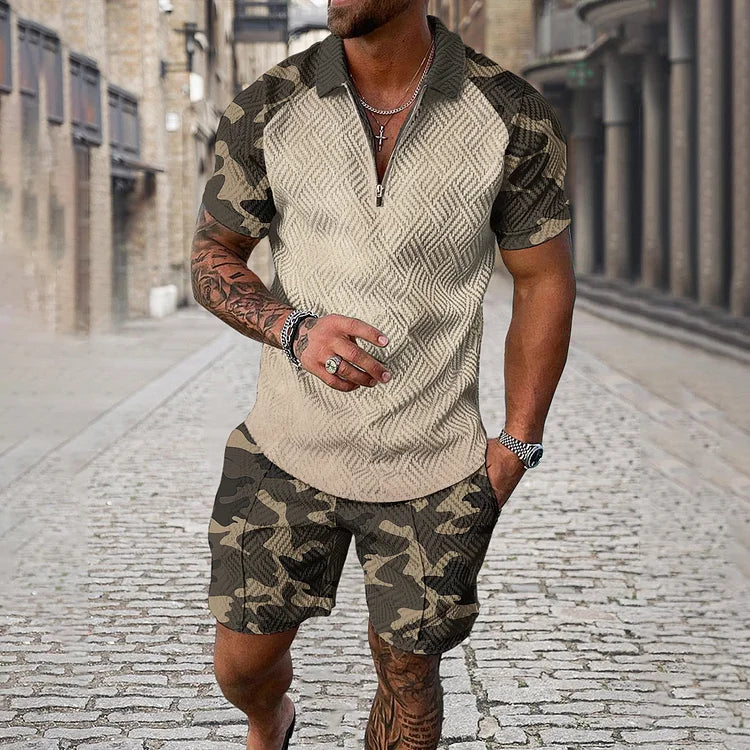 Camouflage Polo Shirt And Shorts Co-Ord