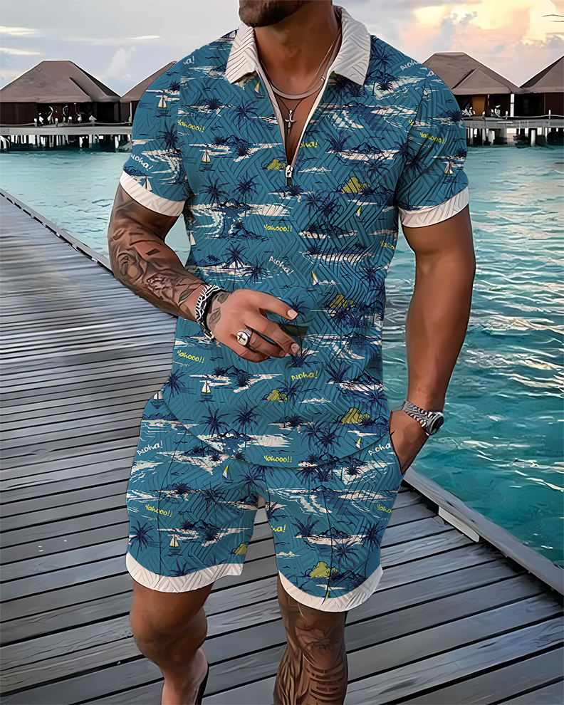 Aloha Polo Shirt And Shorts Co-Ord