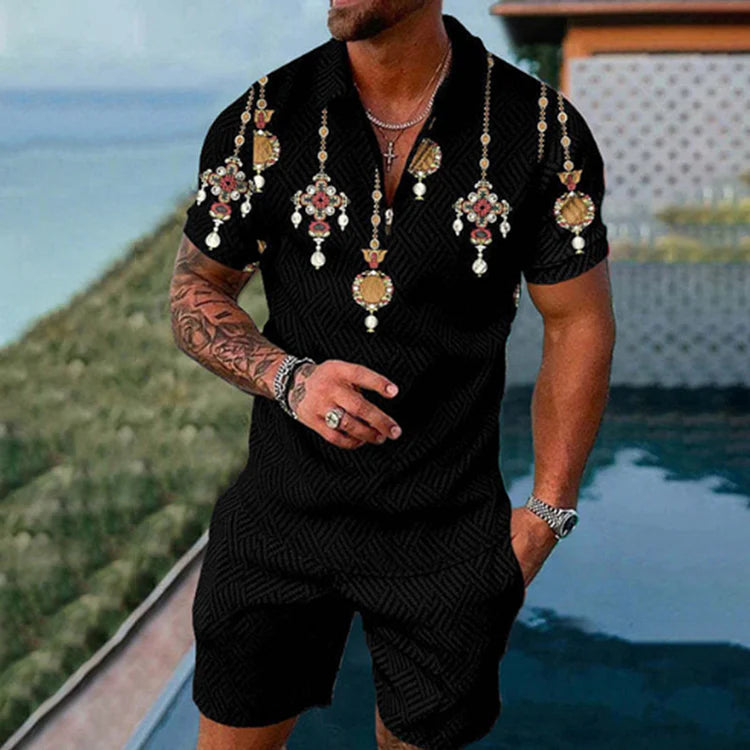 Gemstone Pendant Polo Shirt And Shorts Co-Ord