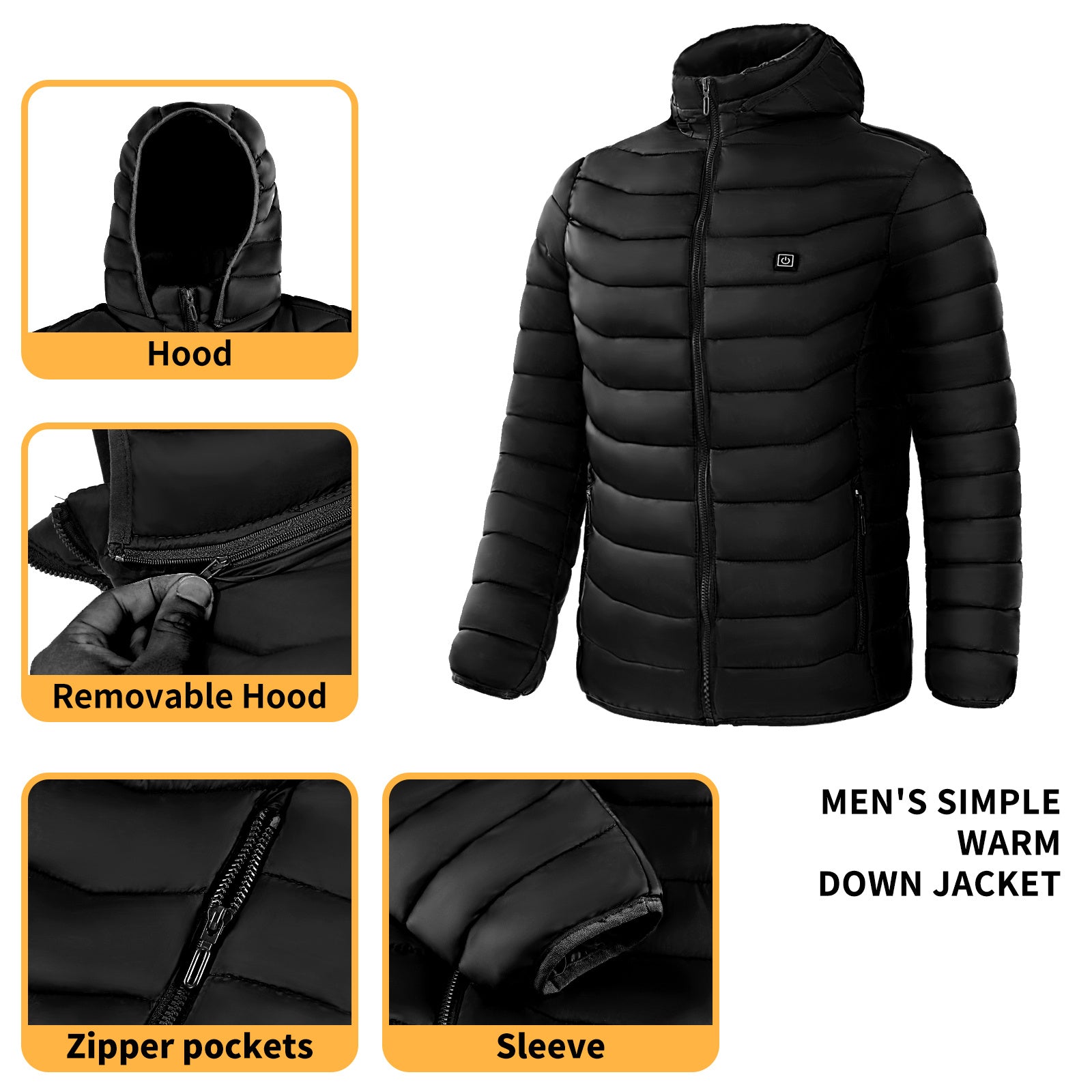 Beheizte Pufferjacke für Herren, elektrischer Heizmantel, isolierte Kapuze, Windjacke, 9 Heizzonen