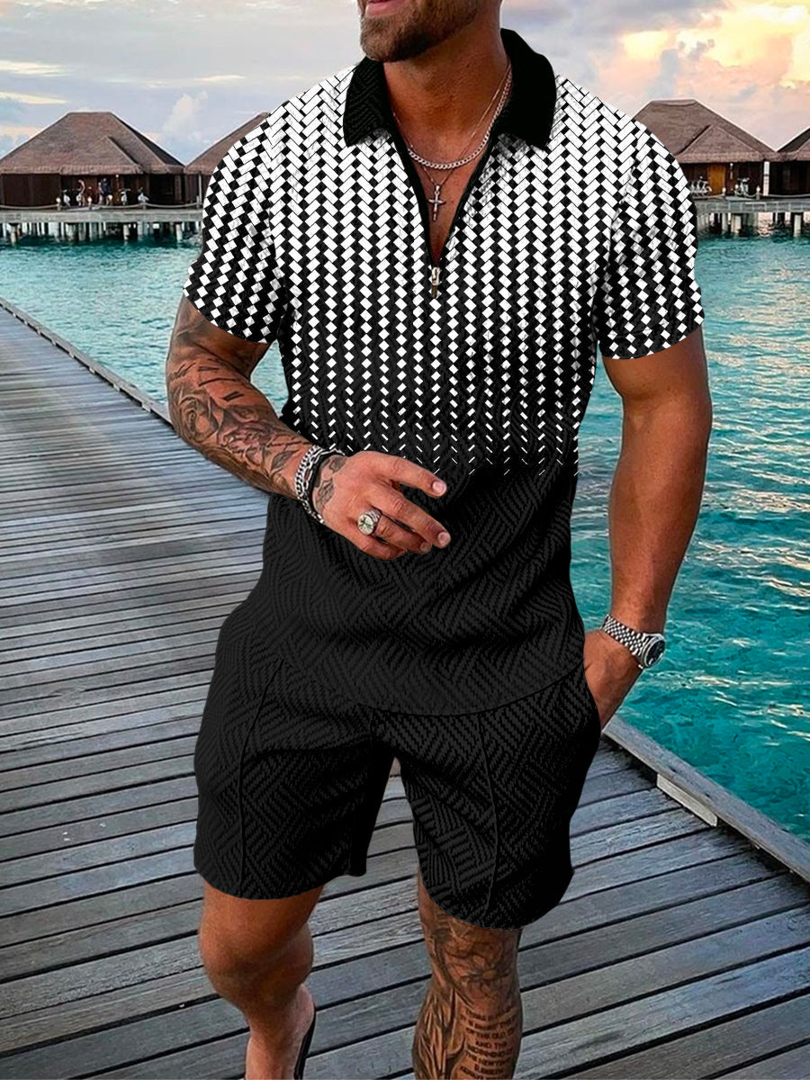 Black Matrix Polo Shirt And Shorts Co-Ord