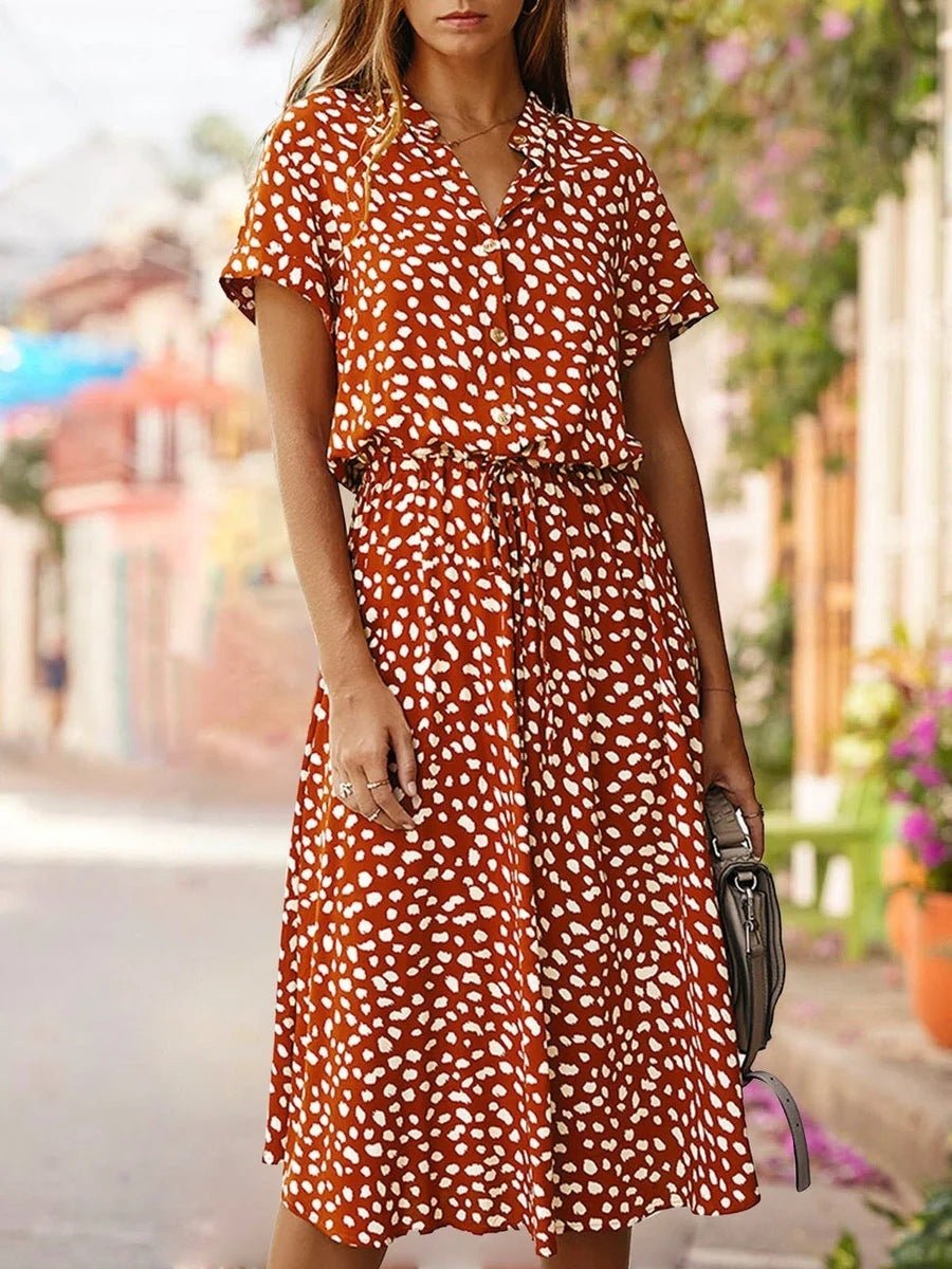 Emily - Polka Dot Print Short Sleeve Dress