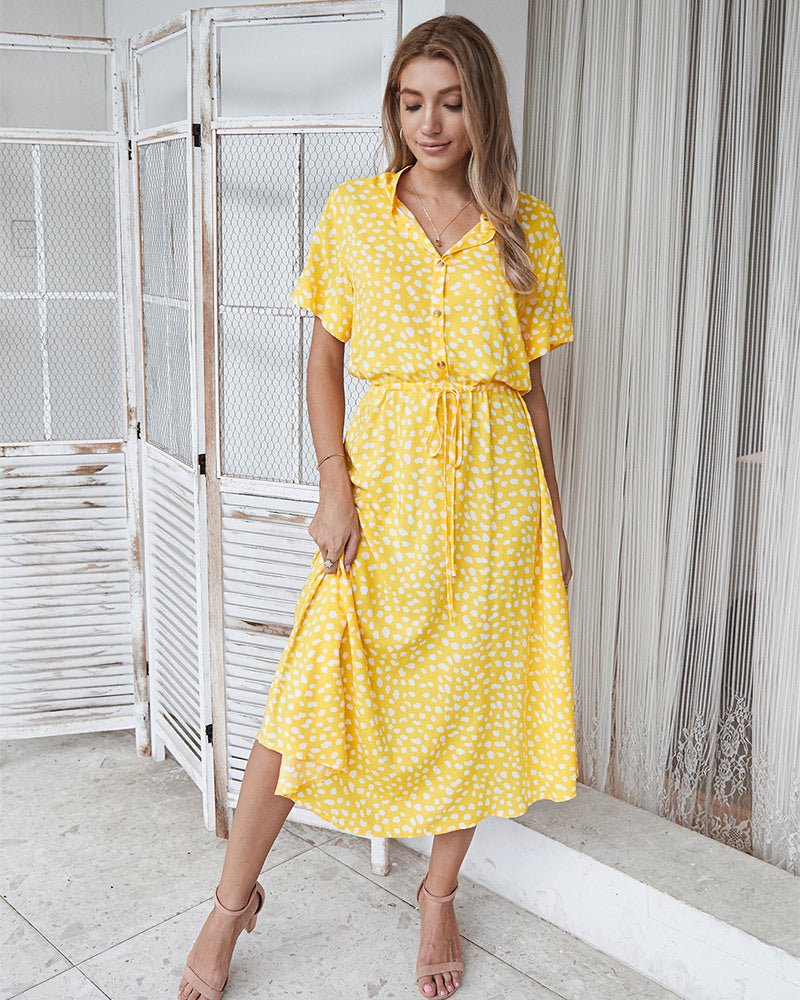 Emily - Polka Dot Print Short Sleeve Dress